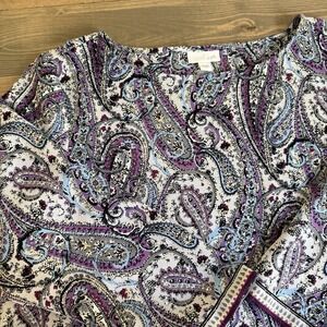 J. Jill Womens Medium Multicolor Paisley Print 3/4 Sleeve Tunic Blouse Shirt Top